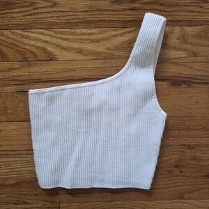 Babaton Aritzia Sculpt Knit One Shouler Cropped Tank Top XS Ribbed White‎